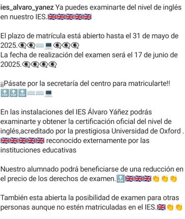 FECHAS EXÁMENES OXFORD