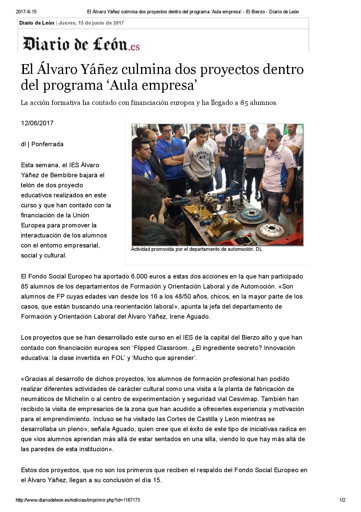 AULA EMPRESA noticia Diario de León 2017